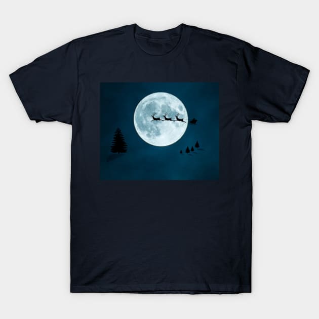 Santas Sleigh in the Moon T-Shirt by Humerushumor